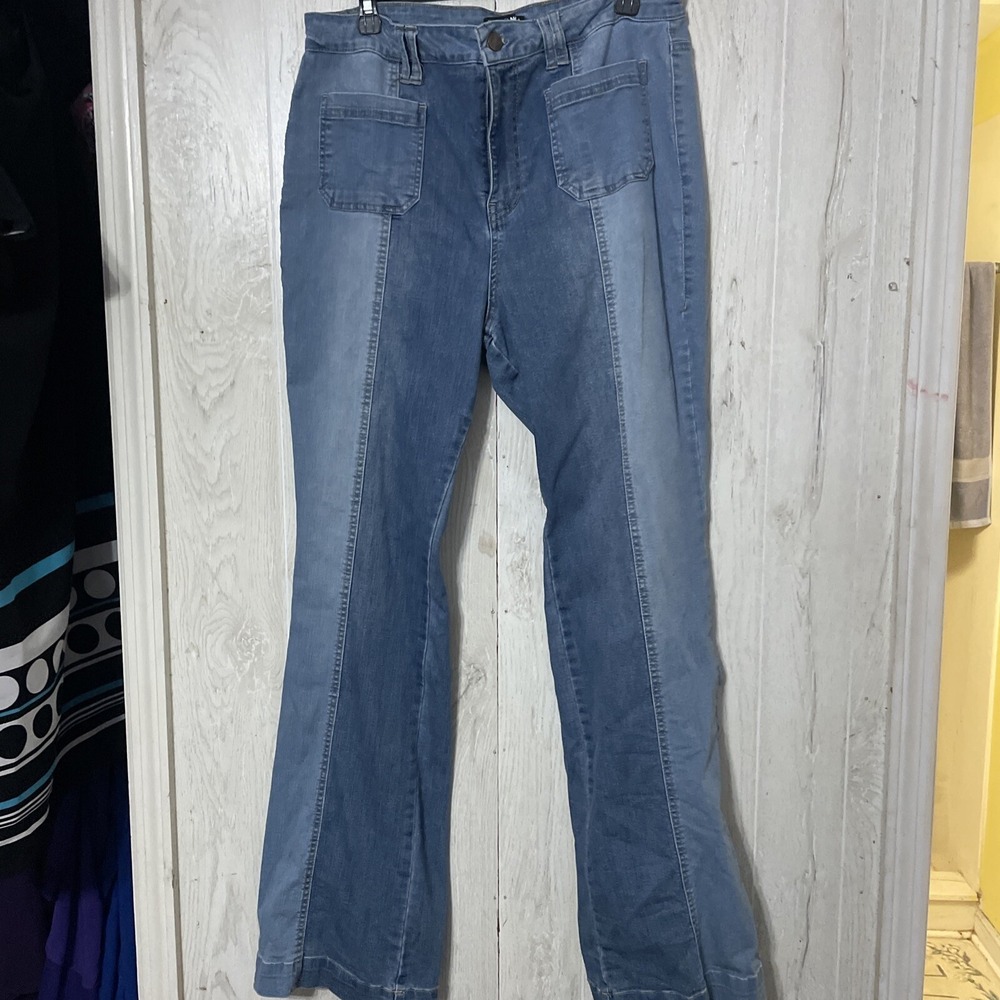 Fashion Nova Skinny Two Tonal contrast Raw Hem Denim Stretch Jeans Size 14 - Picture 1 of 10